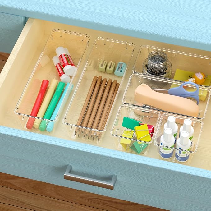 WOWBOX 9 Pack Clear Drawer Organizer Set, Acrylic Drawer Storage Trays - Image 5