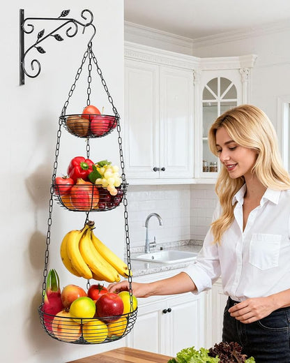 Hanging Fruit Basket for Kitchen, 3-Tier Hanging Fruit Basket | Easy - Image 2