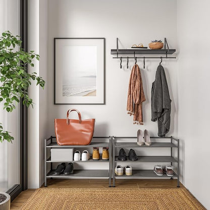 3-Tier Stackable 1" Slat Steel Frame Shoe Rack, 27.25"W x 12.75"D, Ash Gray | - Image 5