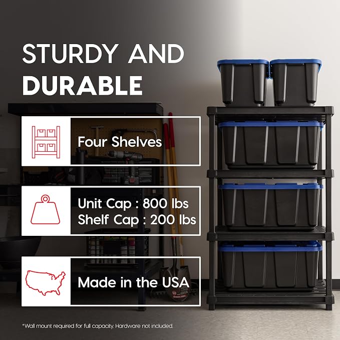 IRIS USA 4-Shelf Extra Heavy Duty Deep Plastic Storage Shelves, 800lb Capacity - Image 3