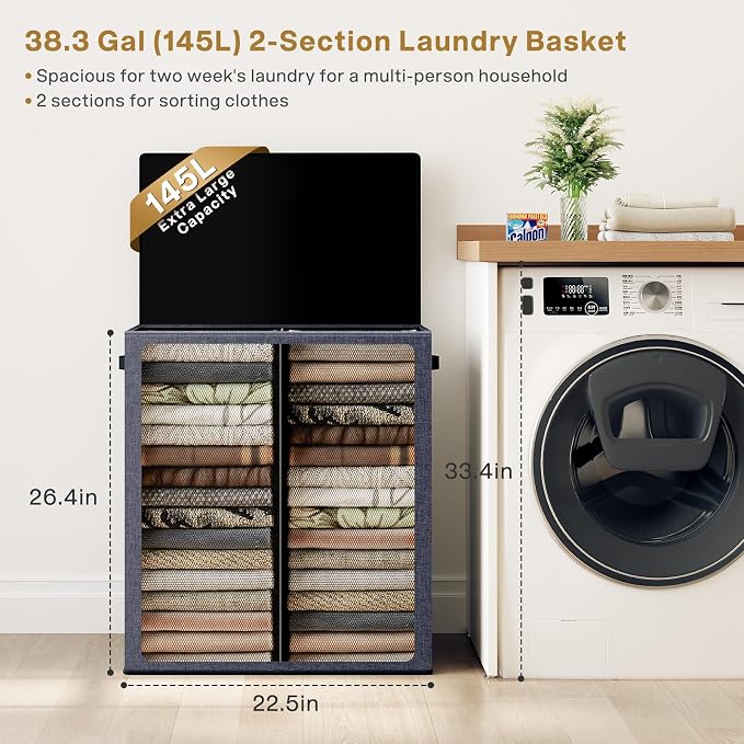 SOLEDI Large Double Laundry Hamper - Image 2