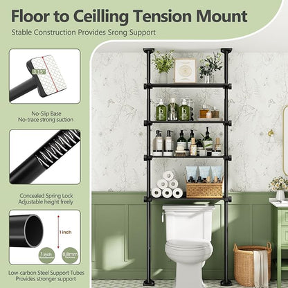 Over The Toilet Storage Shelf No Drill 4-Tier Adjustable Bathroom Organizer | - Image 5