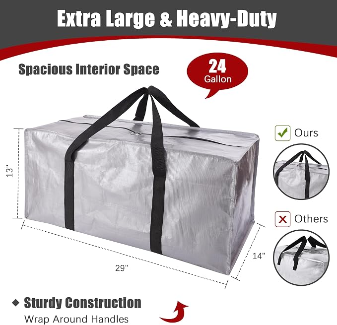 Extra Large Moving Bags with Zippers & Carrying Handles, Heavy-Duty Storage Tote - Image 2