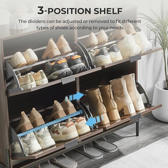 Shoe Cabinet with 4 Flip Drawers, Narrow Entryway Rack, Freestanding, - Image 6