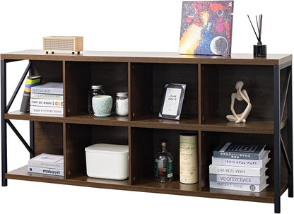 otlectics 2-Tier Bookcase with 8 Cubes, 63 Inch Industrial Horizontal Bookshelf - Image 3