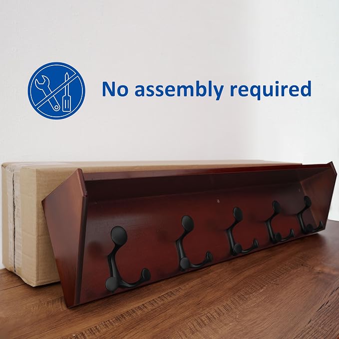 WEBI Wall Shelf with Hooks Underneath, 35” Long Wall Mounted Coat Rack with - Image 5