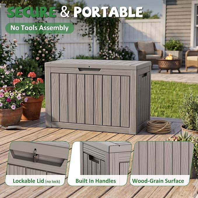 DRATO 50 Gallon Outdoor Storage Box Waterproof, Lockable Resin Deck Box - Image 4