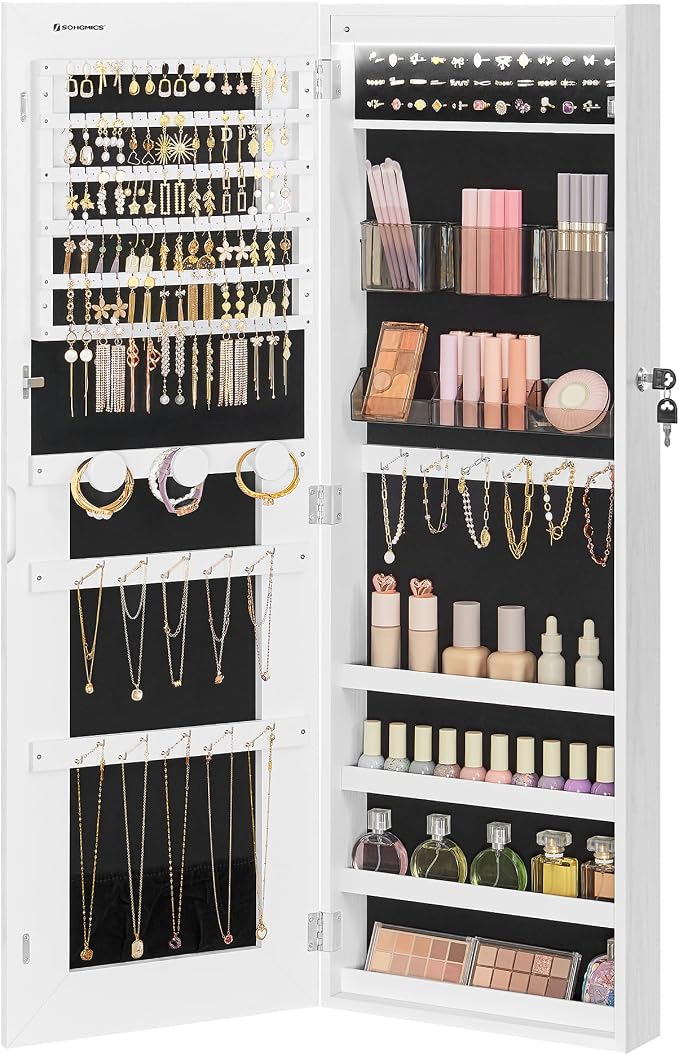 SONGMICS LED Mirror Jewelry Cabinet Armoire, Wall or Door Mounted Jewelry - Image 10