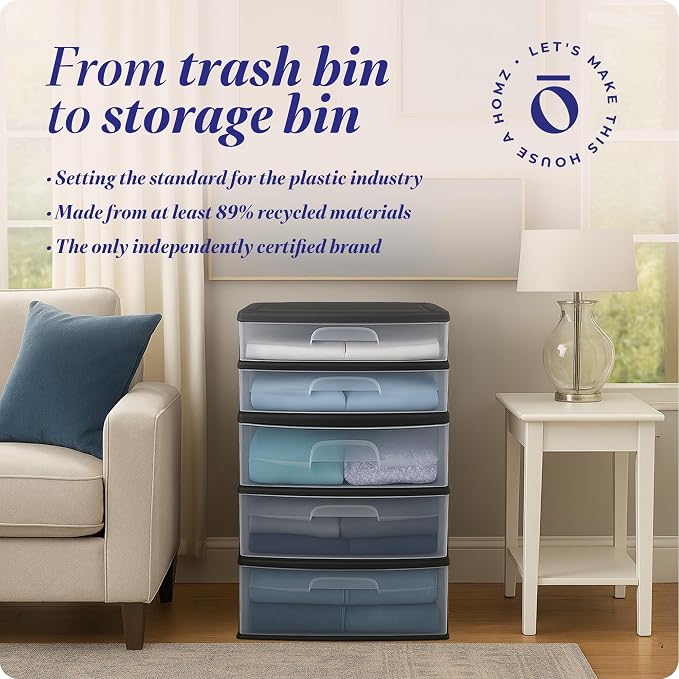 HOMZ Plastic 5 Drawer Wide Storage Tower - Image 7