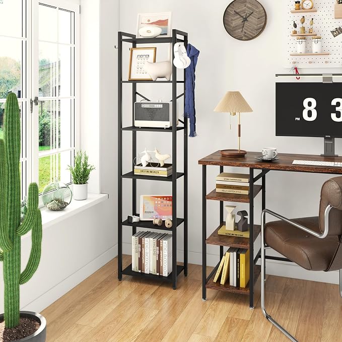 YMYNY Bookshelf, 6-Tier Ladder Shelf Organizer, Narrow Shelving Unit, Corner - Image 2