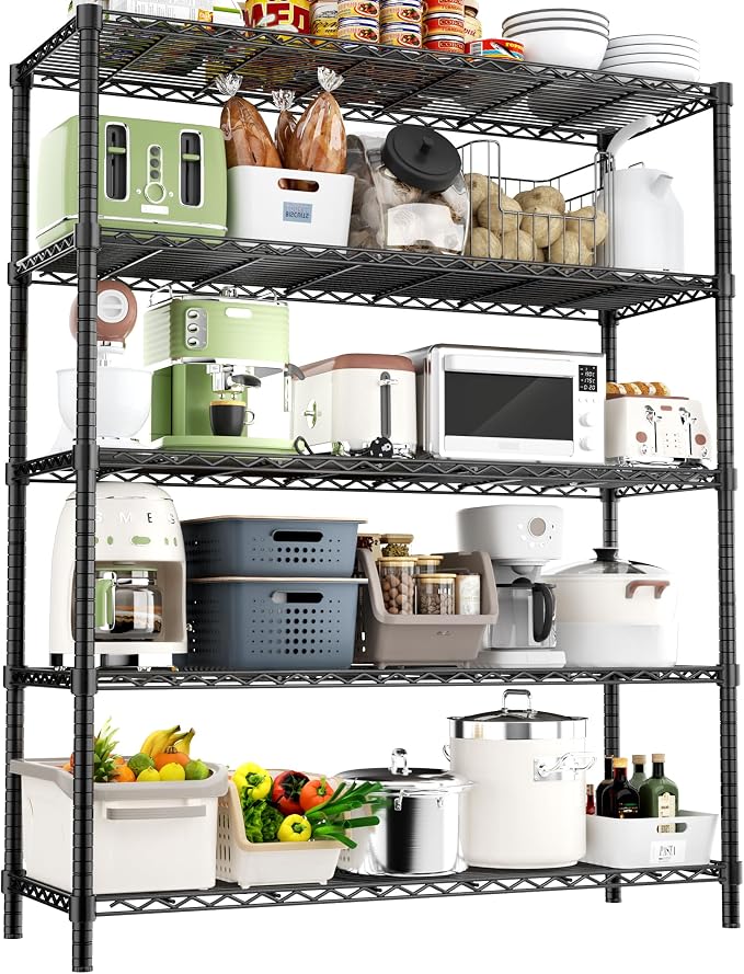 Storage Shelves Heavy Duty, 5-Tier Adjustable Metal Utility Shelf, Wire Shelf by ROOMTEC