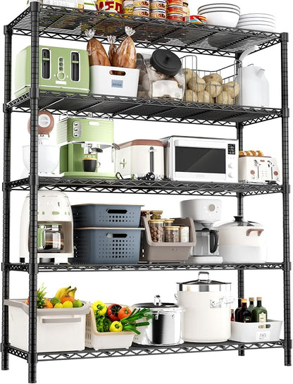 Storage Shelves Heavy Duty, 5-Tier Adjustable Metal Utility Shelf, Wire Shelf by ROOMTEC
