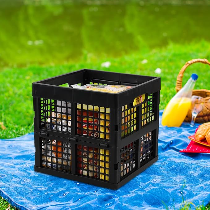 Square Milk Crate, 18 L Plastic Stackable Utility Crate, 3 Pack | Black Plastic - Image 7