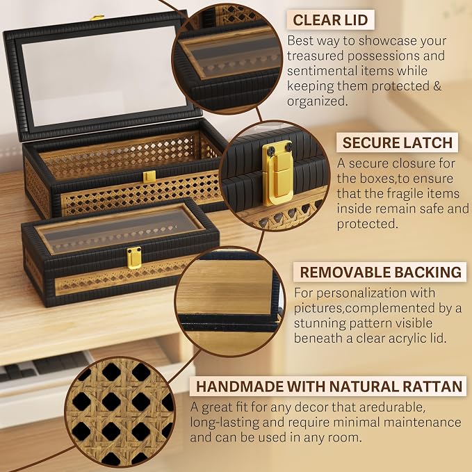Rattan Decorative Box, Boho Display Boxes - Image 3