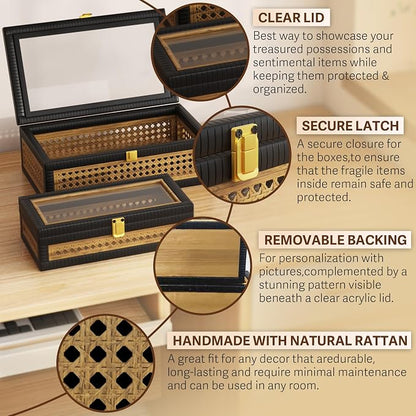 Rattan Decorative Box, Boho Display Boxes - Image 3
