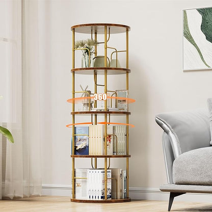 Flycity 4 Tier Rotating Bookshelf, 360° Corner Bookshelf Tower, Round Revolving by FLYCITY