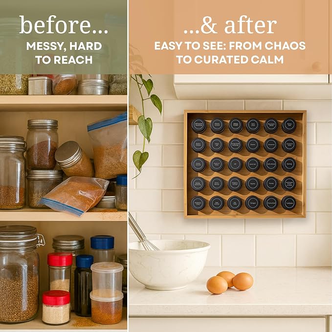 | Bamboo Spice Rack Organizer | 30 4 oz Spice Jars | 720 Labels | Funnel | - Image 5