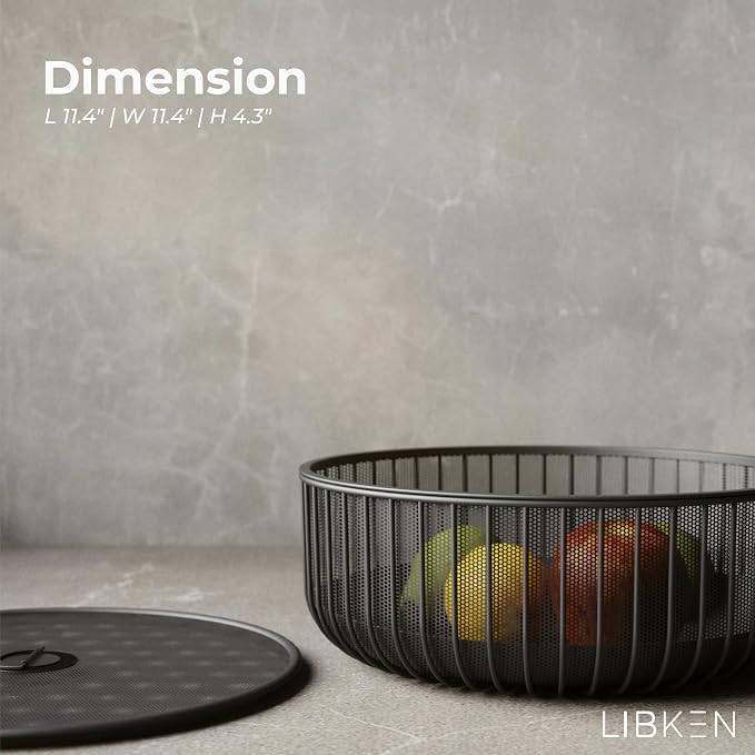Metal Fruit Bowl with Mesh Lid and Basket - Image 3