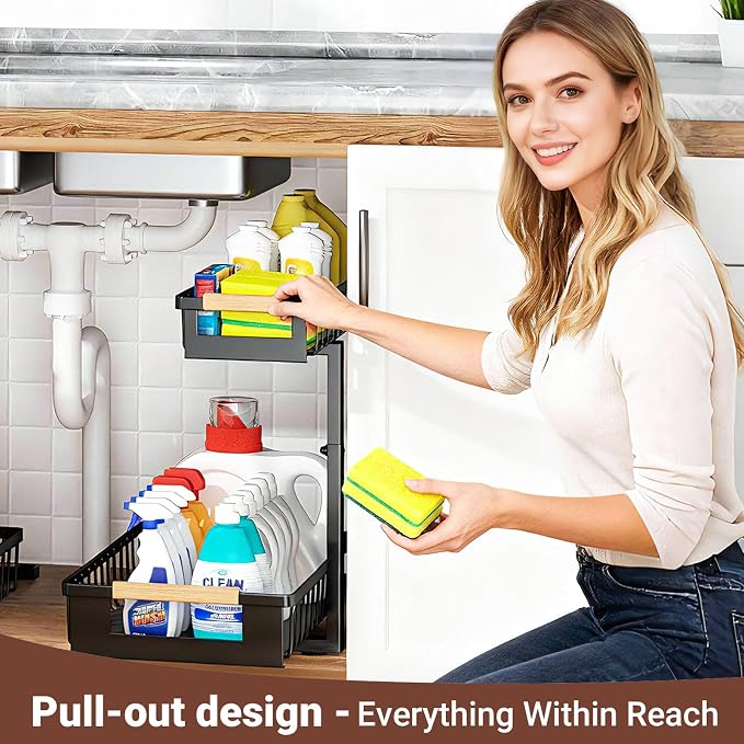 Under Sink Organizers and Storage, 2 Pack L-Shaped Pull Out Cabinet Organizer - Image 7