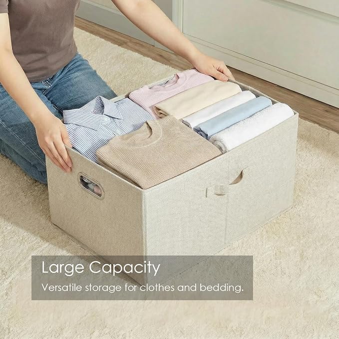 PRANDOM Storage Bins with Lids Linen Fabric Foldable Storage Boxes Organizer - Image 2