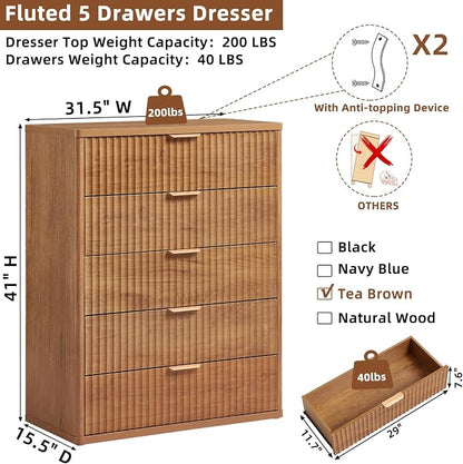 LEYAOYAO Fluted 5 Drawers Dresser - Image 2