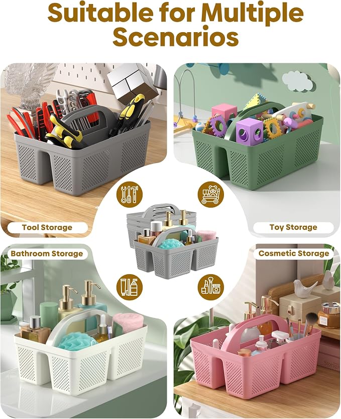 4 Pack Portable Shower Caddy, Integrated Handle, Reinforced Plastic, Organizer - Image 6