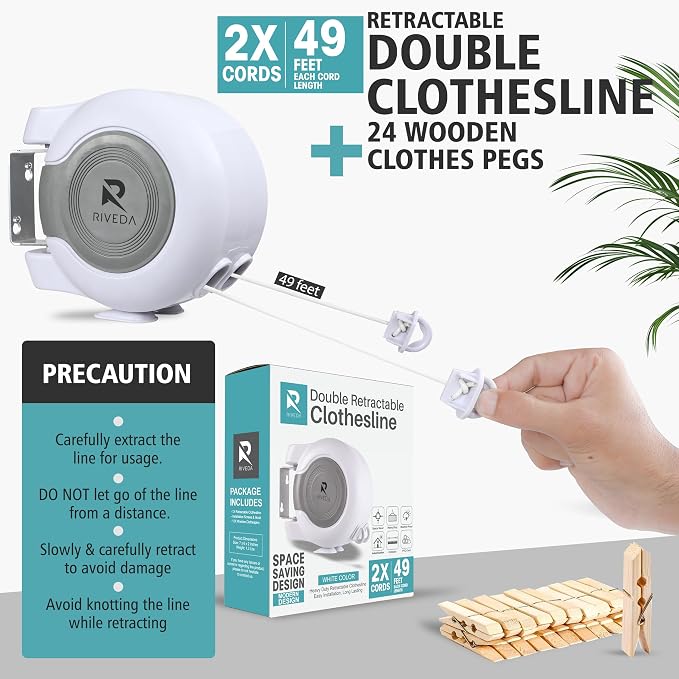RIVEDA Dual Retractable Clothesline 49 ft Each Line - Image 3