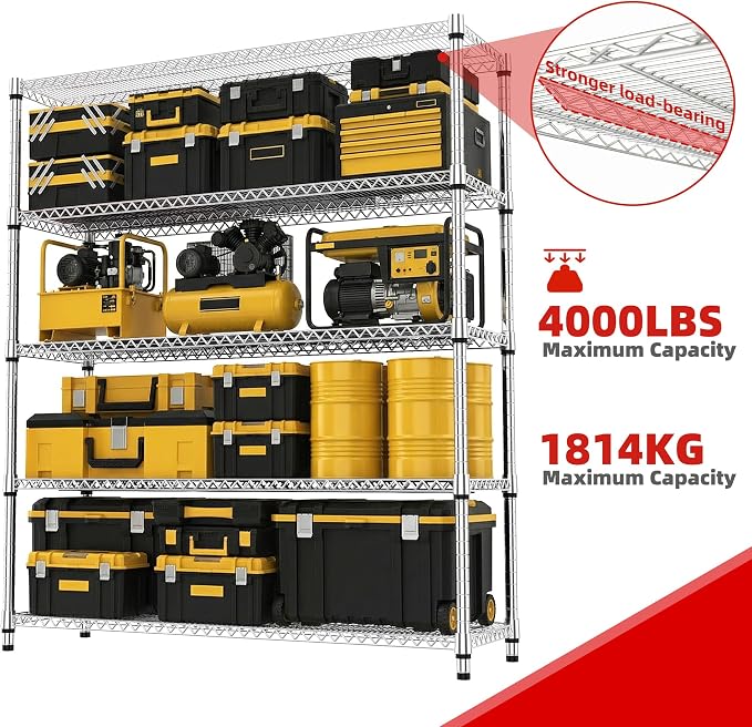 M MZG 5 Tiers Storage Shelves Load 3300 LBS, Metal Shelving Wire Metal Shelving - Image 4