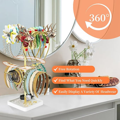 Rotatable Headband Organizer, 2 Tier Head Tie Holder, Hair Hoop Display Stand - Image 2
