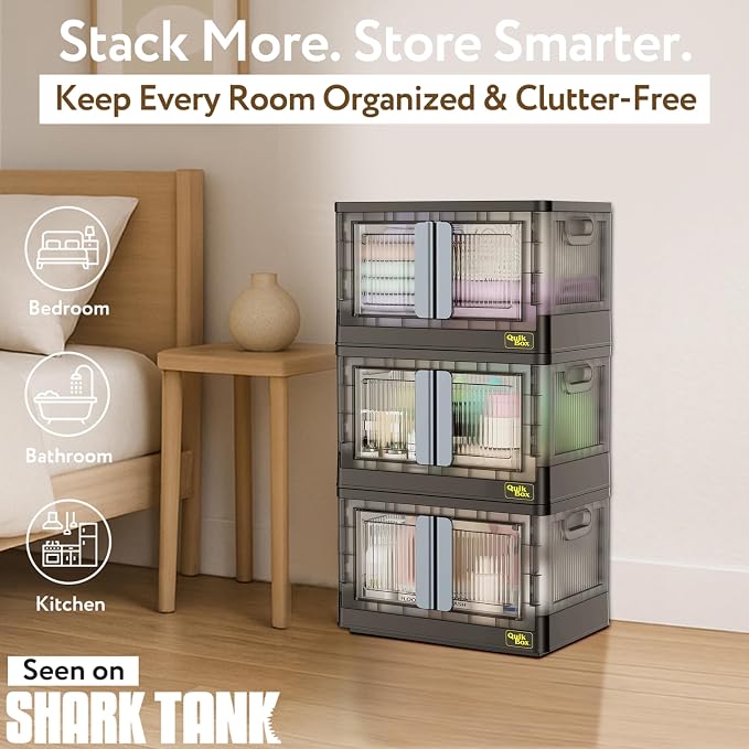 Quik Box - 8.5 Gallon 3-Pack Stackable Storage Bins - Collapsible Organizer - Image 2