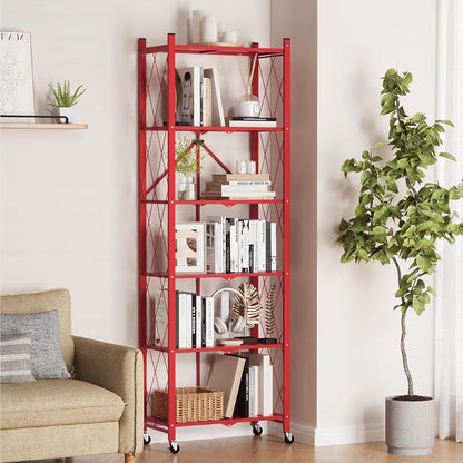 ALANNG 73.6 Inch Folding Bookshelf, 6 Tier Metal Bookcase and Bookshelves | - Image 2