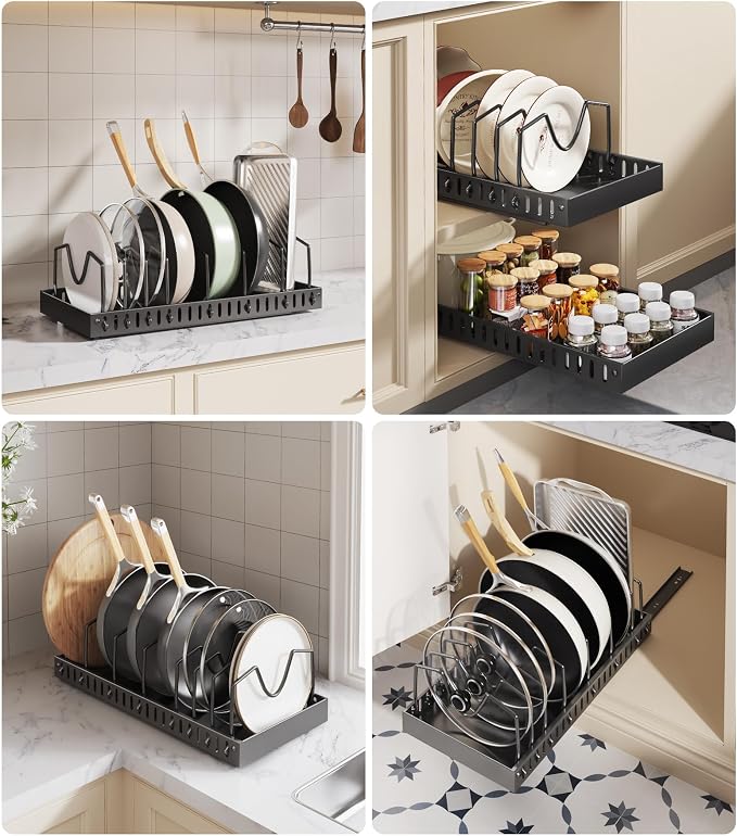 Pull Out Pots and Pans Organizer Under Cabinet, Sliding Lid Holder and Pan Rack - Image 7