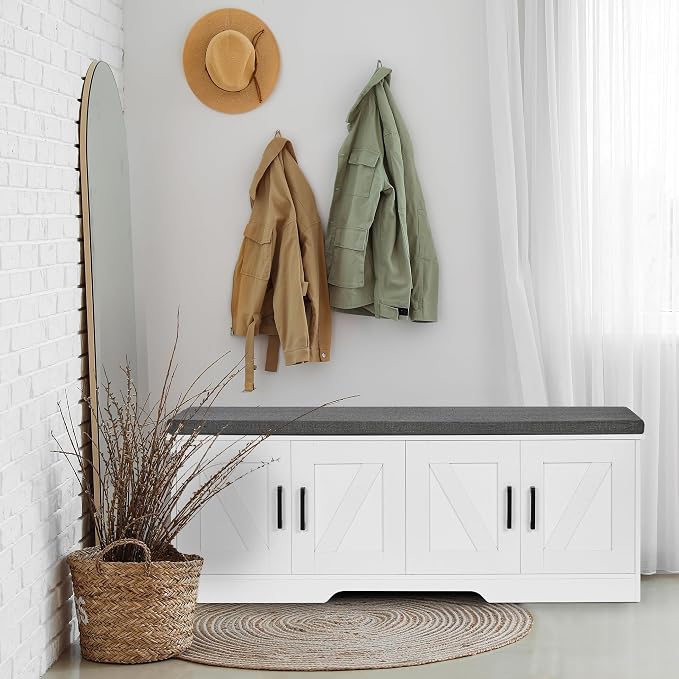 HOMSHO Farmhouse Shoe Storage Bench - Image 2