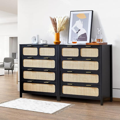 4 Drawer Dresser with Rattan Finish, Modern Farmhouse Chest of Drawers with - Image 8