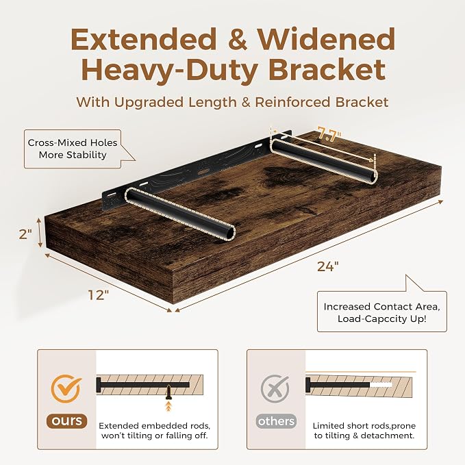 12 Inch Deep Floating Shelves, 24 x 12 Floating Shelf - Image 3