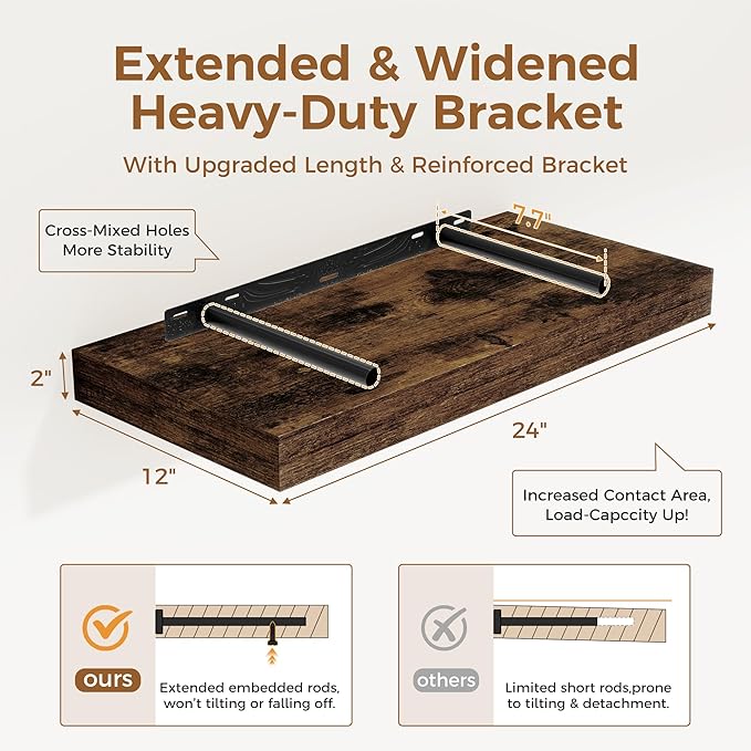 12 Inch Deep Floating Shelves, 24 x 12 Floating Shelf - Image 3