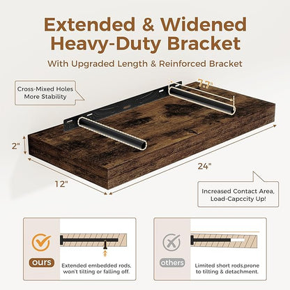 12 Inch Deep Floating Shelves, 24 x 12 Floating Shelf - Image 3