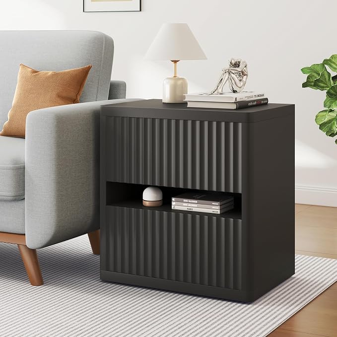 Dripex Fluted Nightstand with 2 Drawers, Large Wide Wood Night Stand Bedside - Image 5