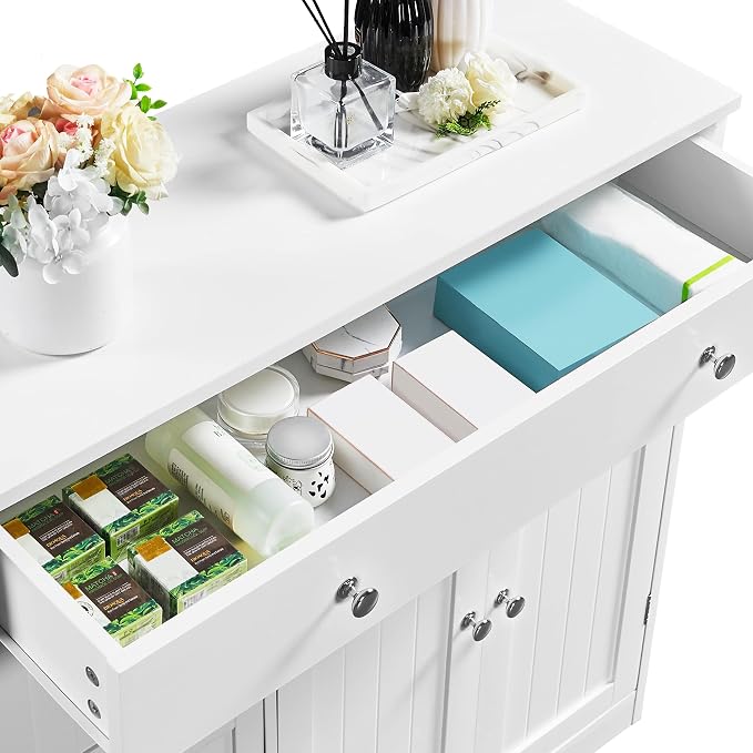 Topeakmart Freestanding Bathroom Storage Cabinet, 4 Drawers & 2 Doors White | - Image 6
