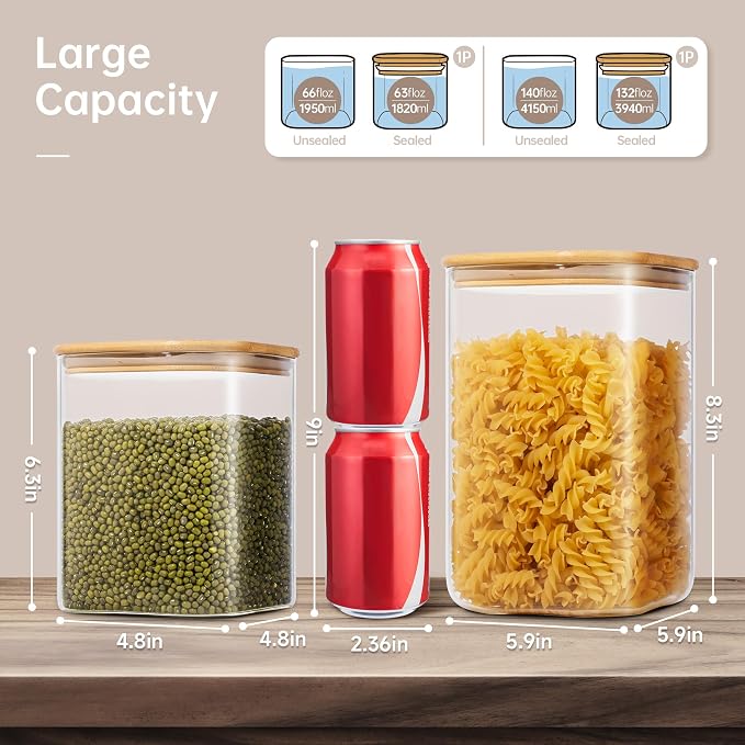 Extra Large Square Glass Flour & Sugar Storage Containers - Image 2
