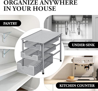 Simple Houseware Stackable 3 Tier Sliding Basket Organizer Drawer - Image 8