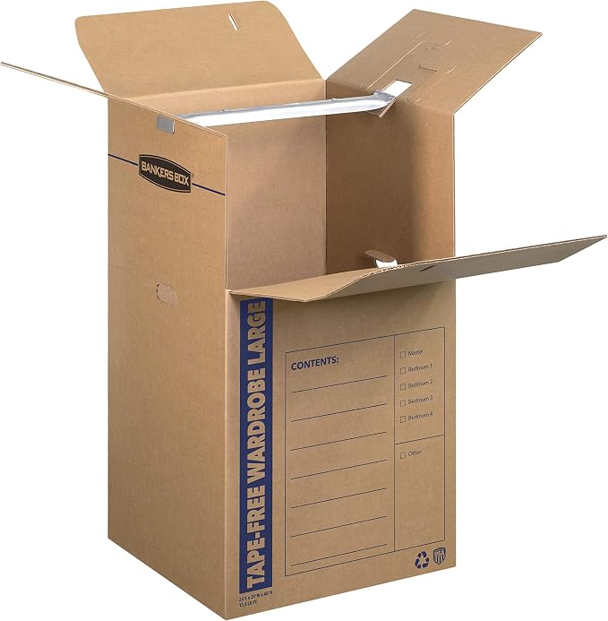 Bankers Box Tall Wardrobe Box 3 Pack, Tape-Free Design, 24-in x 24-in x 40-in - Image 7