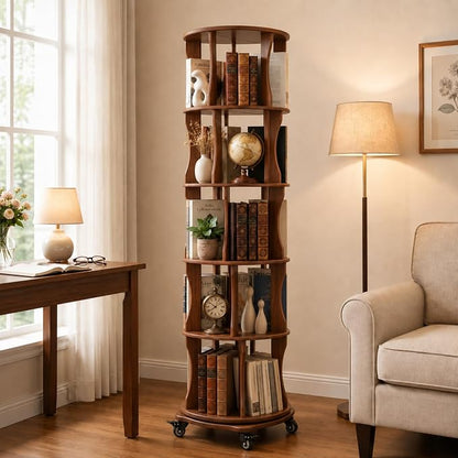 Rotating Bookshelf Tower 5 Tier Corner Bookshelf 360° Spinning Bookshelf | by Drogenble