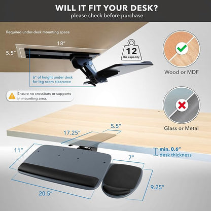 Mount-It! Under Desk Keyboard Tray, Adjustable Slide-Out Keyboard & Mouse - Image 5