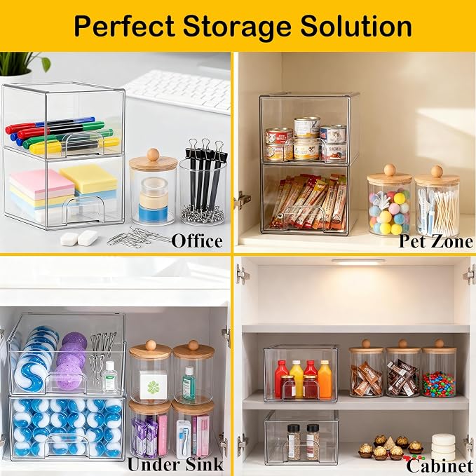 6 Pack Clear Stackable Storage Drawers & Qtip Holder Dispenser - Image 5