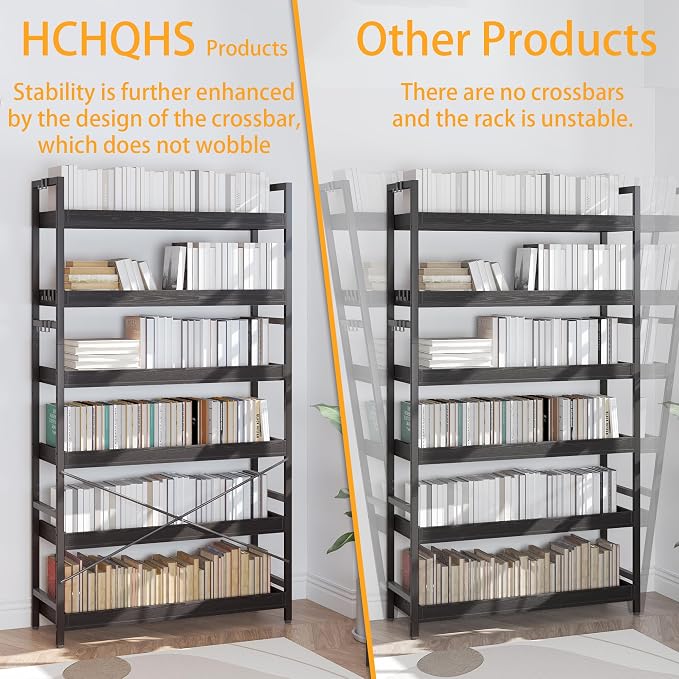 HCHQHS Bookshelf, Adjustable Industrial Bookcase, Vertical Tall Book Shelf - Image 5