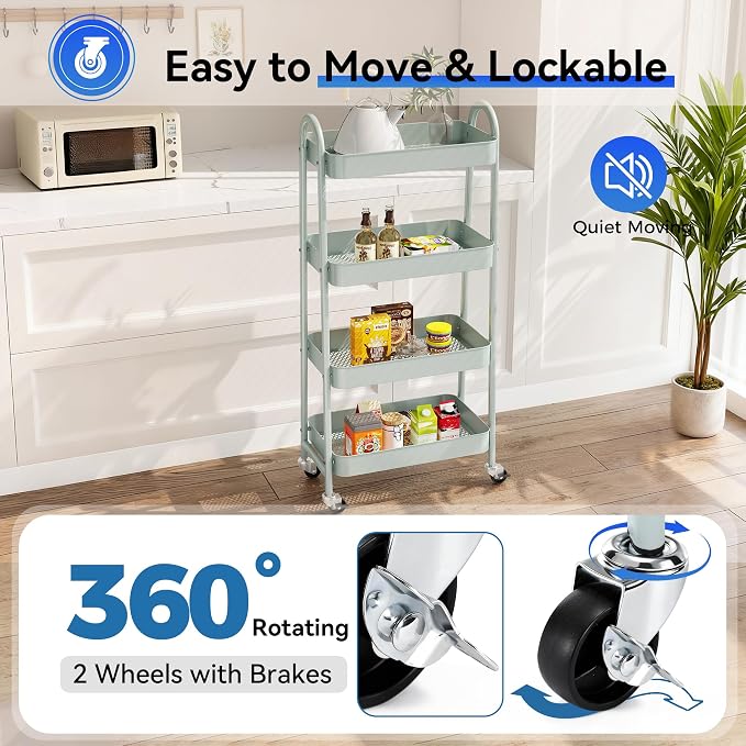 NEWBULIG 4-Tier Metal Rolling Cart - Image 3