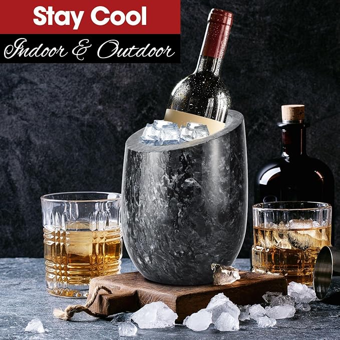 Flexzion Marble Wine Chiller Bucket – Black Wine Cooler & Champagne Bucket - Image 4