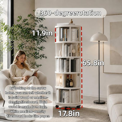 Solid Wood Rotating Round Bookshelf Towers - Image 2