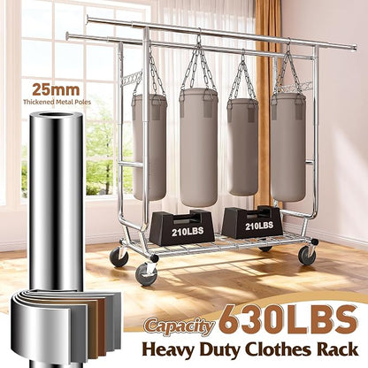 Raybee Clothes Rack Load 630LBS, Heavy Duty Clothes Rack, Rolling Clothing Racks - Image 6